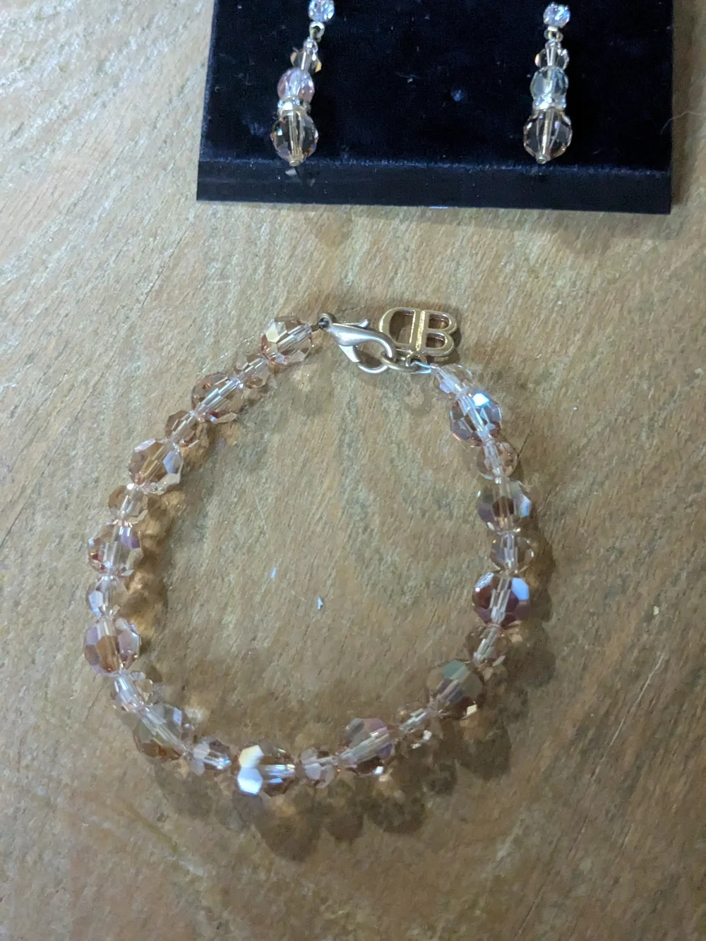 Champagne Crystal Bead Bracelet And Earrings Set
